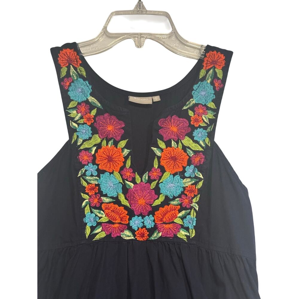 eSHAKTI Floral Embroidered A-Line Dress Size Medium Made In India 100% Cotton